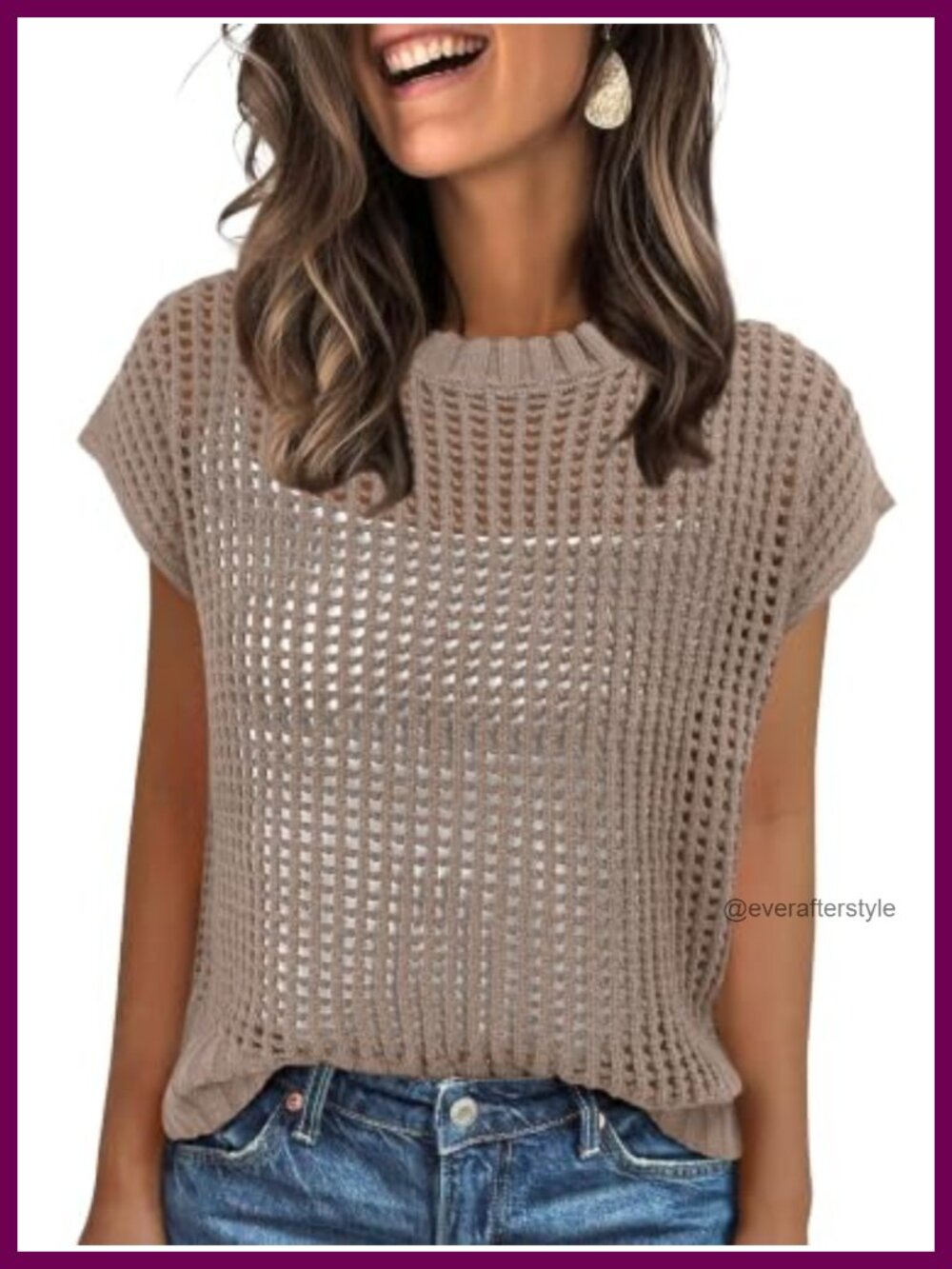 Crochet Knit Cap Sleeve Sweater Vest Loose Fit Summer Coverup